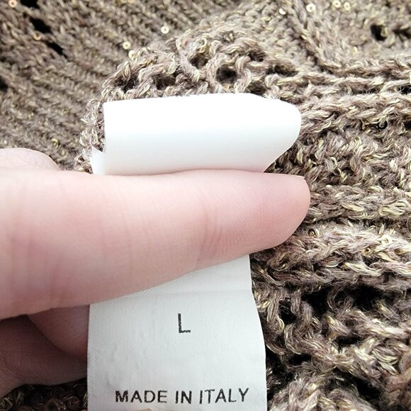 Brunello Cuccinelli Pailette Crochet Lace Bomber Cardigan in Tobacco Tan Large - Picture 11 of 12